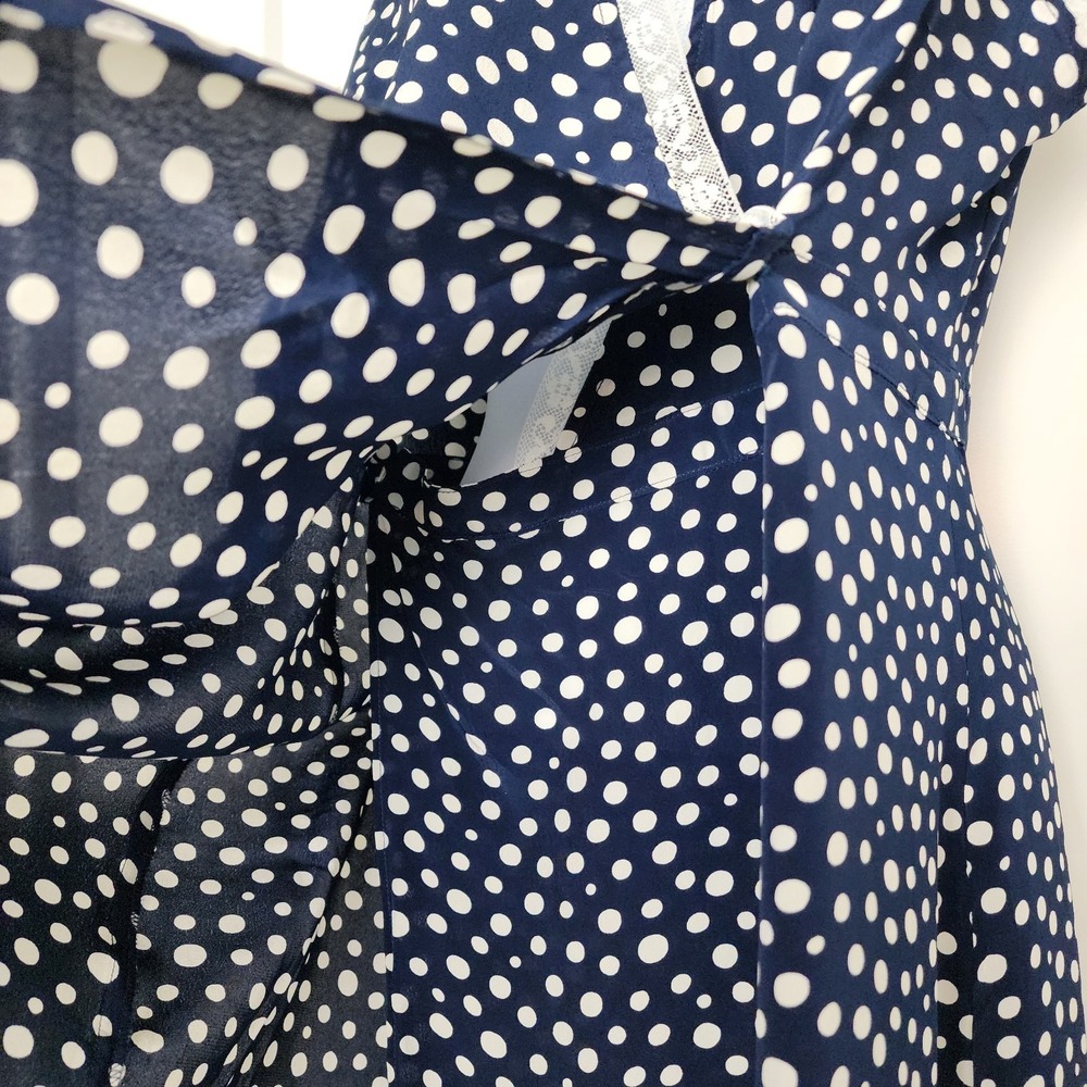 Rouje J.Crew Navy Polka Dot Midi Dress 12 Lace Parisian Quiet Luxury Y2K 90s - Picture 6 of 16